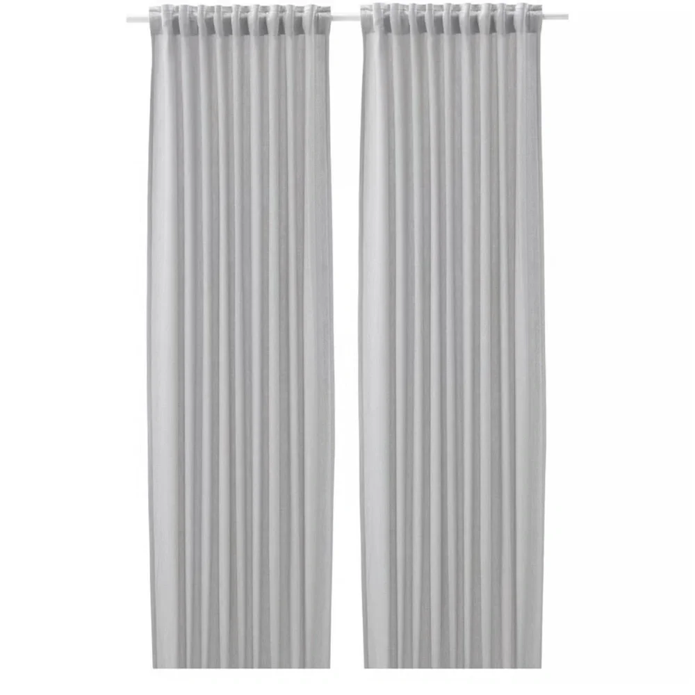 NEW IKEA FJADERMOTT GRAY WHITE WOVEN CURTAINS 57x98 - TWO PANELS